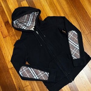 Burberry London Zip-Hoodie with Nova Check Elbow Patches — Size Small